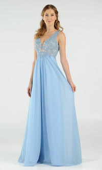 Sleeveless V-Neck Chiffon Long Prom Dress 8012