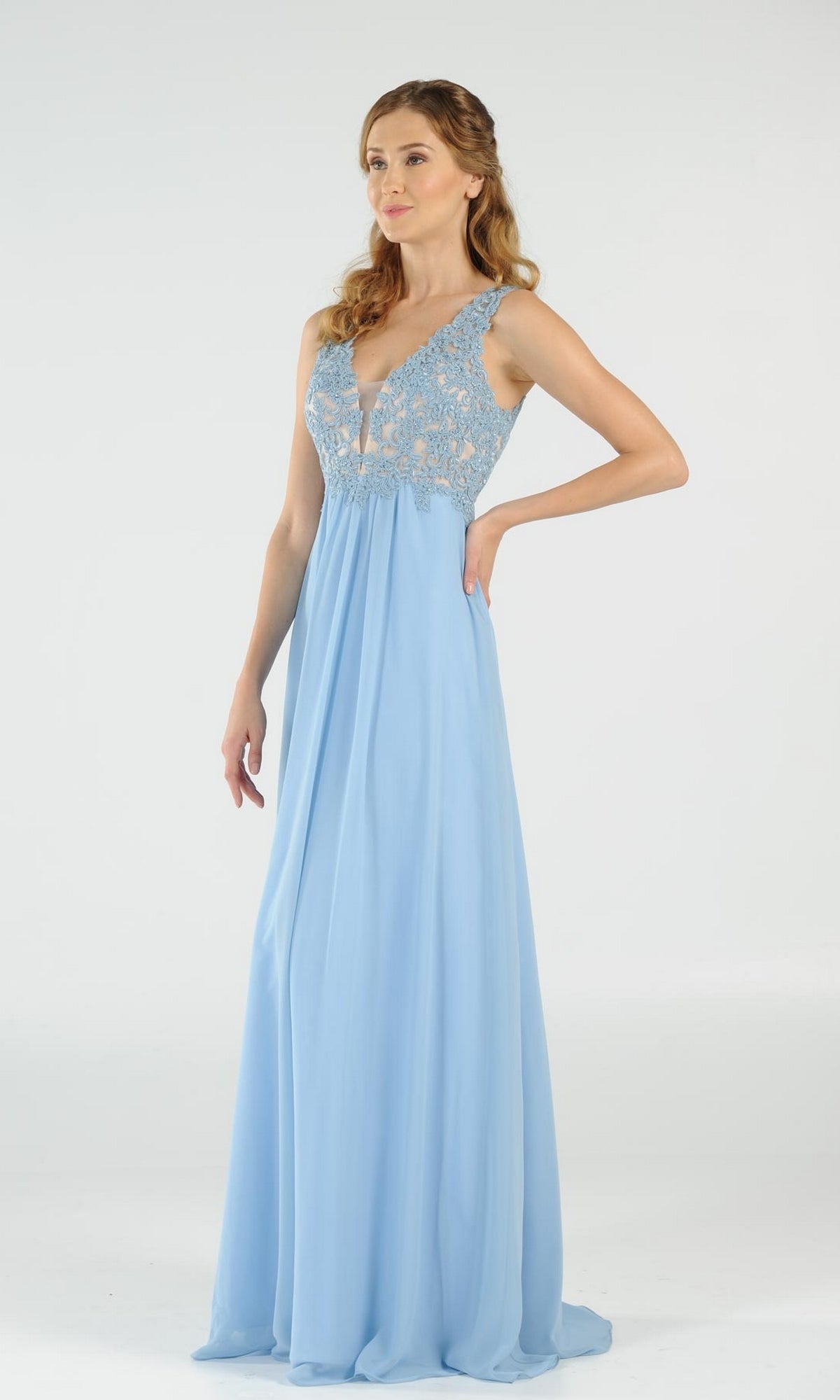 Sleeveless V-Neck Chiffon Long Prom Dress 8012