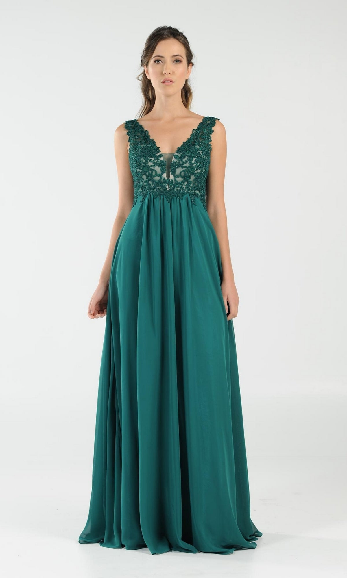 Sleeveless V-Neck Chiffon Long Prom Dress 8012