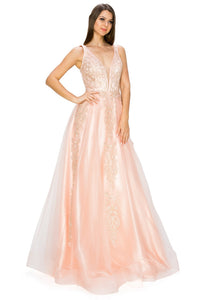 A-Line Gold-Embroidered Long Prom Ball Gown 8029J