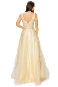 A-Line Gold-Embroidered Long Prom Ball Gown 8029J