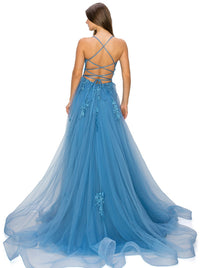 Floral-Embroidered Long Tulle Prom Dress 8031J