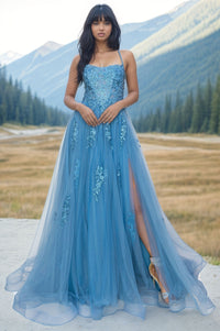 Floral-Embroidered Long Tulle Prom Dress 8031J