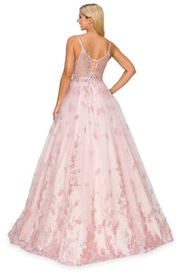 Corset-Back Long Glitter Prom Ball Gown 8039J