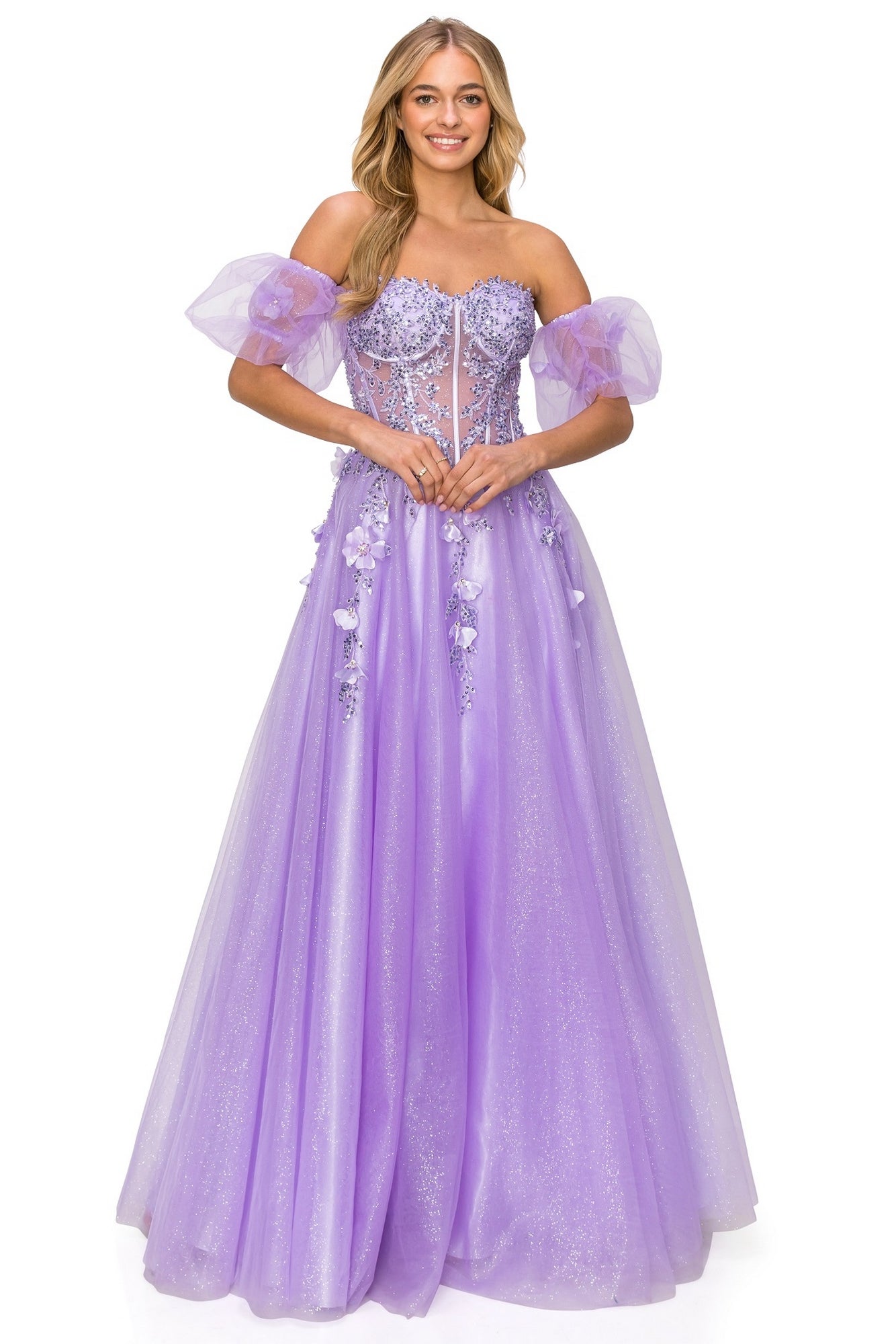 Puff-Sleeve Long Sweetheart Prom Ball Gown 8042J