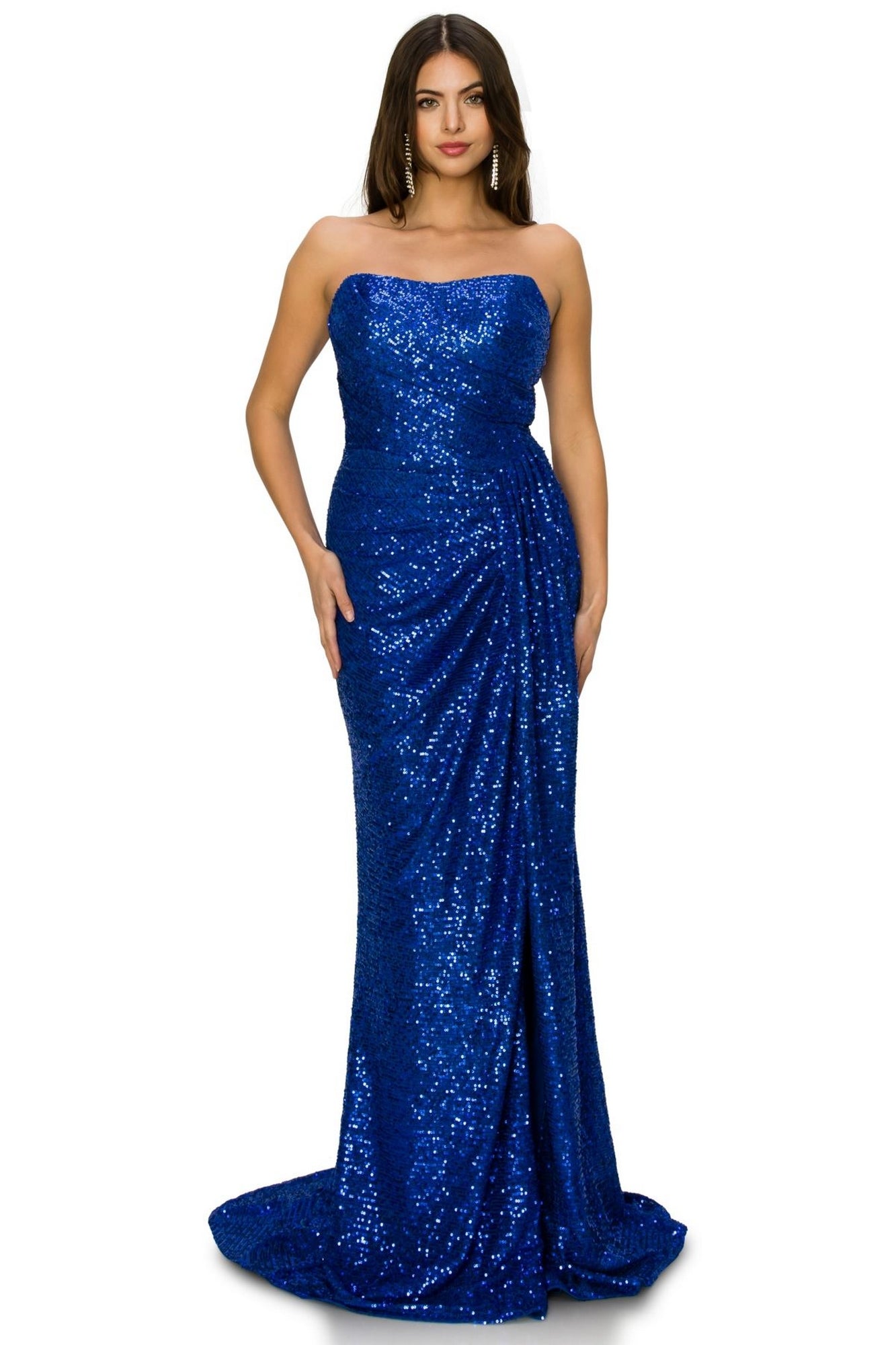 Allover-Sequin Long Strapless Prom Dress 8052J