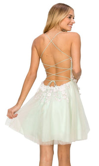 Backless Sheer-Waist Floral Homecoming Dress 8053J