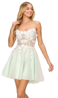 Backless Sheer-Waist Floral Homecoming Dress 8053J