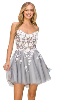 Backless Sheer-Waist Floral Homecoming Dress 8053J