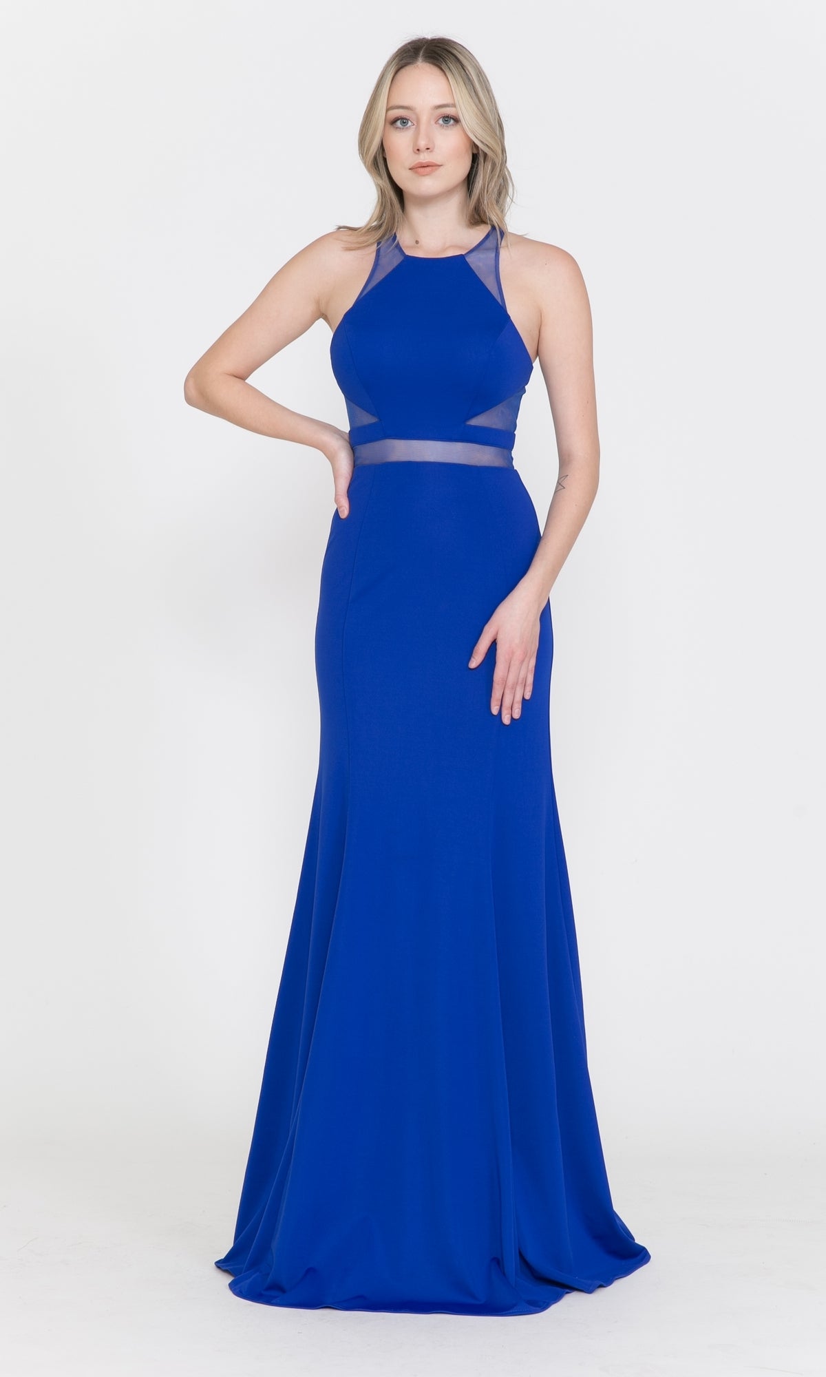 Illusion-Cut-Out High-Neck Long Prom Dress 8054