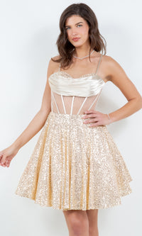 Cowl-Neck Short Sequin Homecoming Dress 8126J