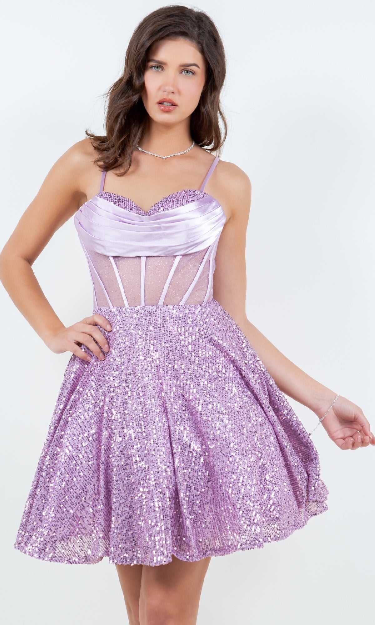 Cowl-Neck Short Sequin Homecoming Dress 8126J