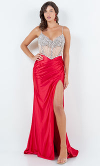 Sheer-Bodice Long Formal Dress 8171J