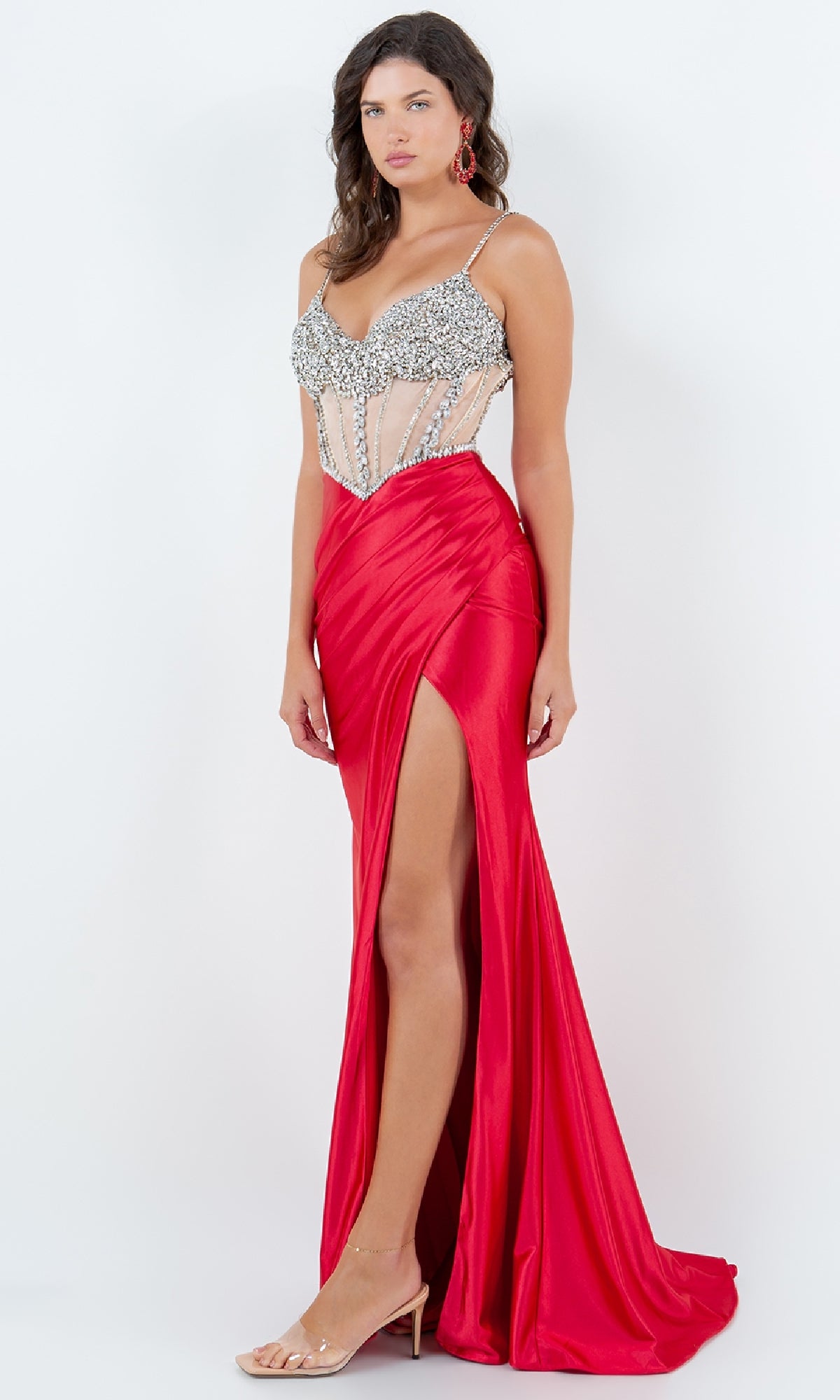 Sheer-Bodice Long Formal Dress 8171J