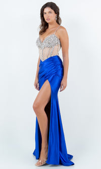 Sheer-Bodice Long Formal Dress 8171J