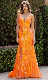 Orange Sequin Prom Dress: Cinderella Couture 8182J