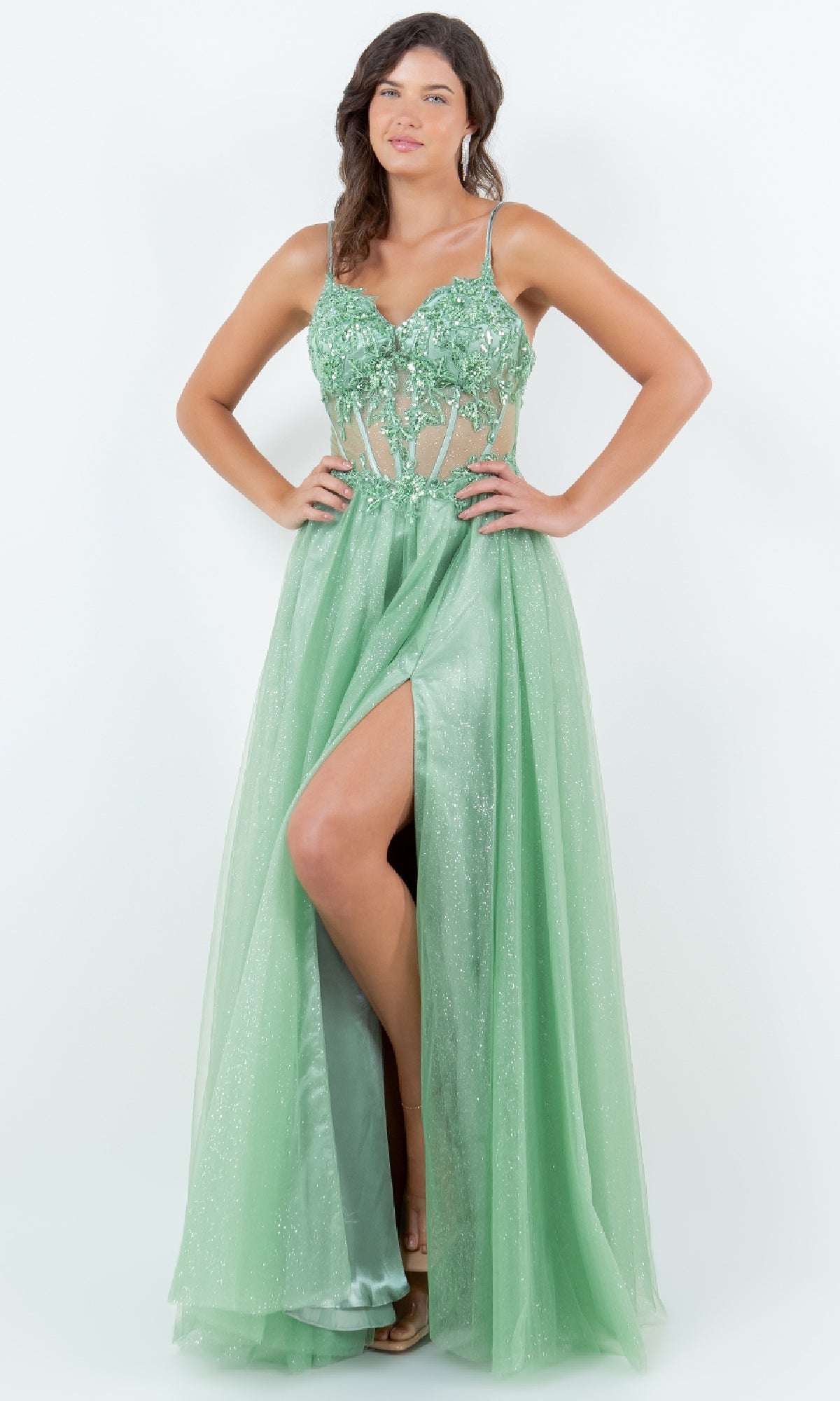 Long Glitter Prom Dress: Cinderella Couture 8238J