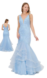 Embroidered V-Neck Mermaid Formal Prom Dress 8320