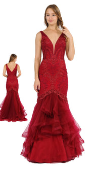 Embroidered V-Neck Mermaid Formal Prom Dress 8320