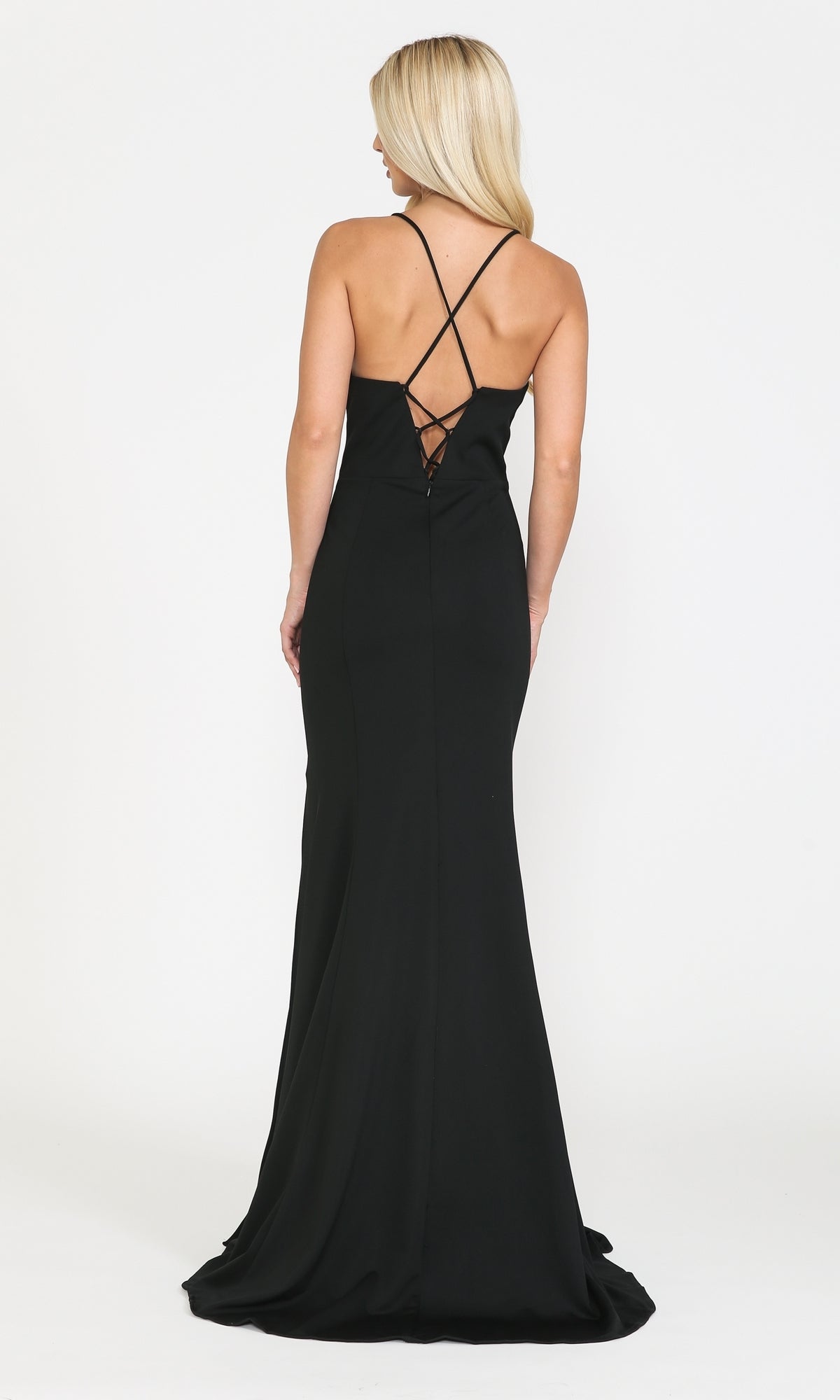 Open-Back V-Neck Long Simple Jersey Prom Dress 8360