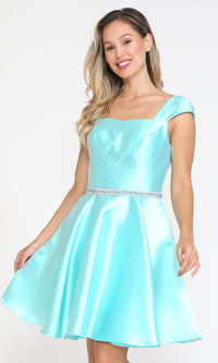 Cap-Sleeve Short Homecoming Dress with Pockets 8416