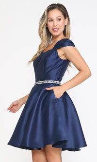 Cap-Sleeve Short Homecoming Dress with Pockets 8416