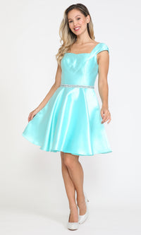 Cap-Sleeve Short Homecoming Dress with Pockets 8416