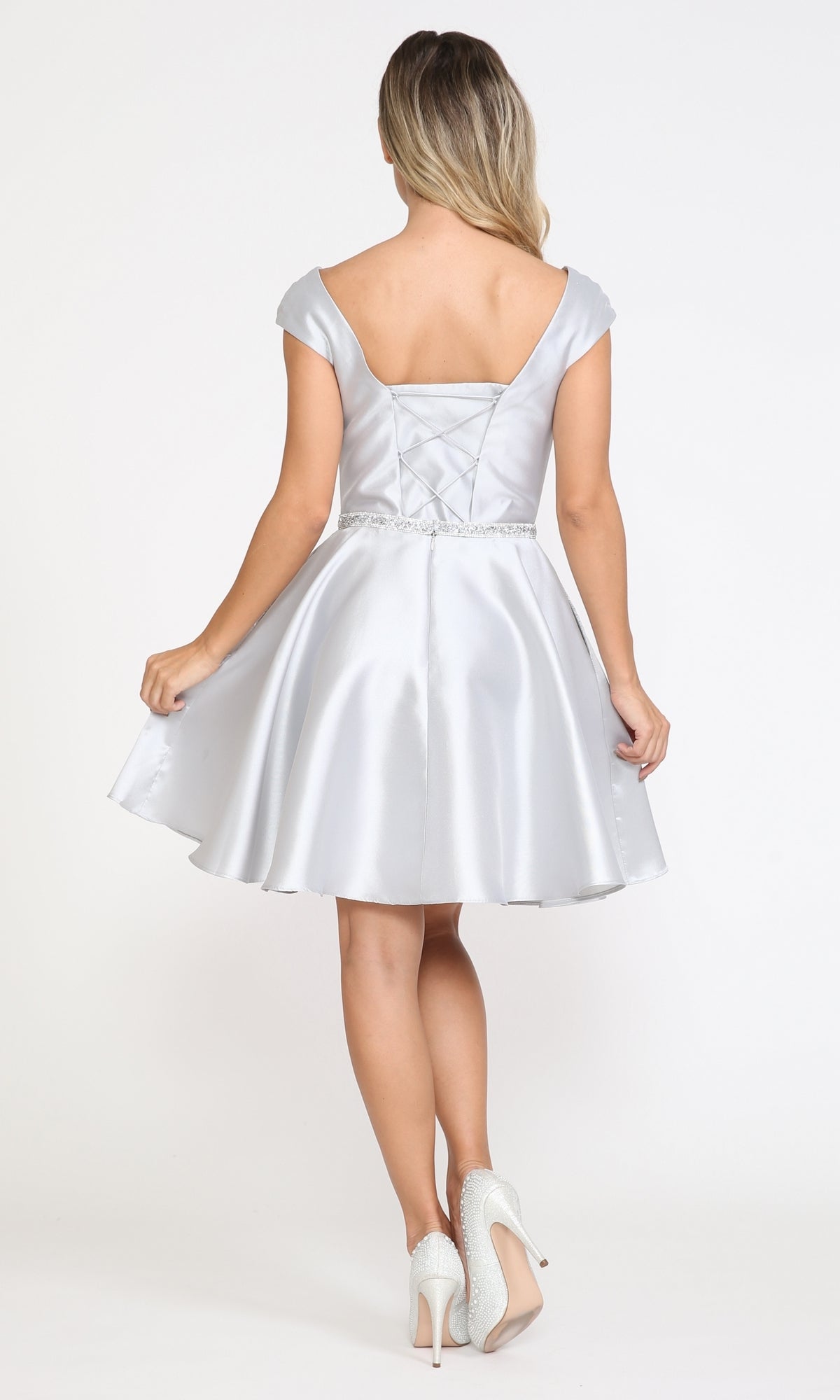 Cap-Sleeve Short Homecoming Dress with Pockets 8416