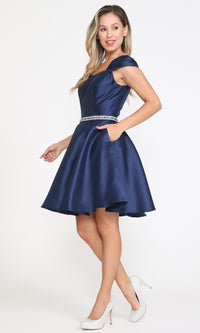 Cap-Sleeve Short Homecoming Dress with Pockets 8416