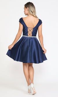 Cap-Sleeve Short Homecoming Dress with Pockets 8416