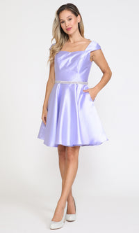 Cap-Sleeve Short Homecoming Dress with Pockets 8416