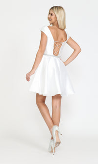 Cap-Sleeve Short Homecoming Dress with Pockets 8416