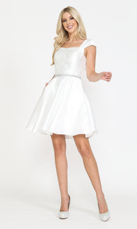 Cap-Sleeve Short Homecoming Dress with Pockets 8416