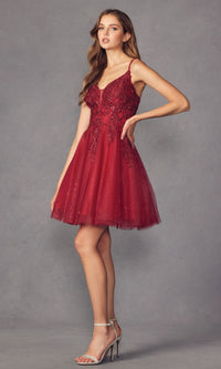 Glitter-Tulle Short Babydoll Homecoming Dress 857