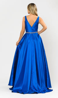 Deep V-Neck Long Mikado A-Line Prom Dress 8682