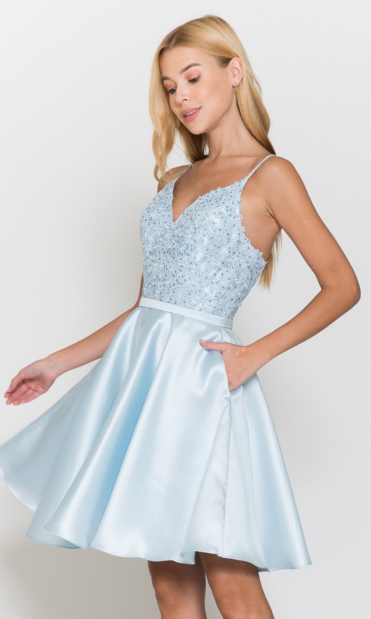 Short A-Line Homecoming Dress with Pockets 8694