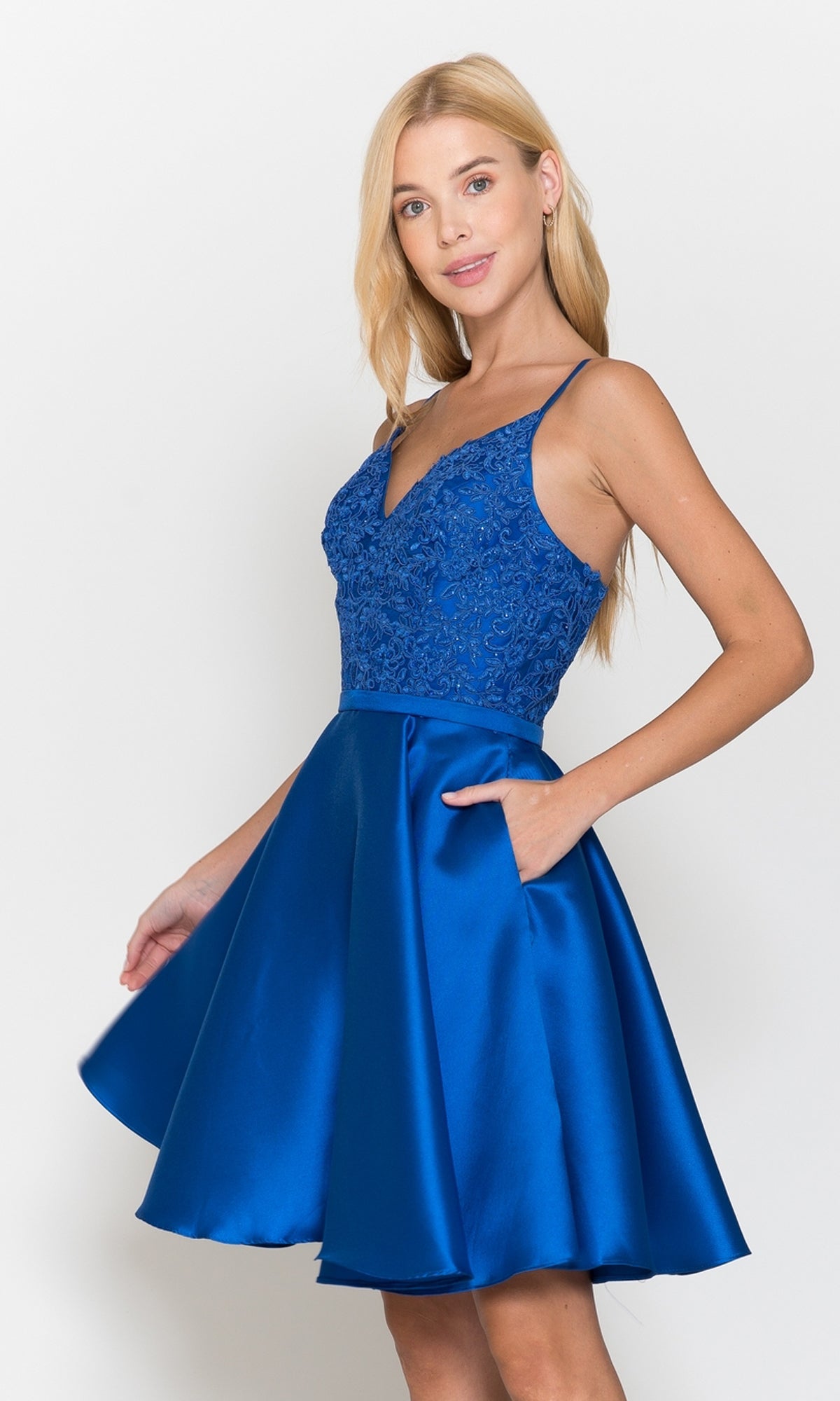 A-Line Short Homecoming Dress with Pockets - PromGirl