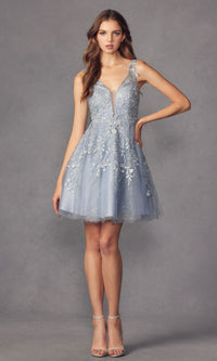 Short Glitter-Floral A-Line Homecoming Dress 871