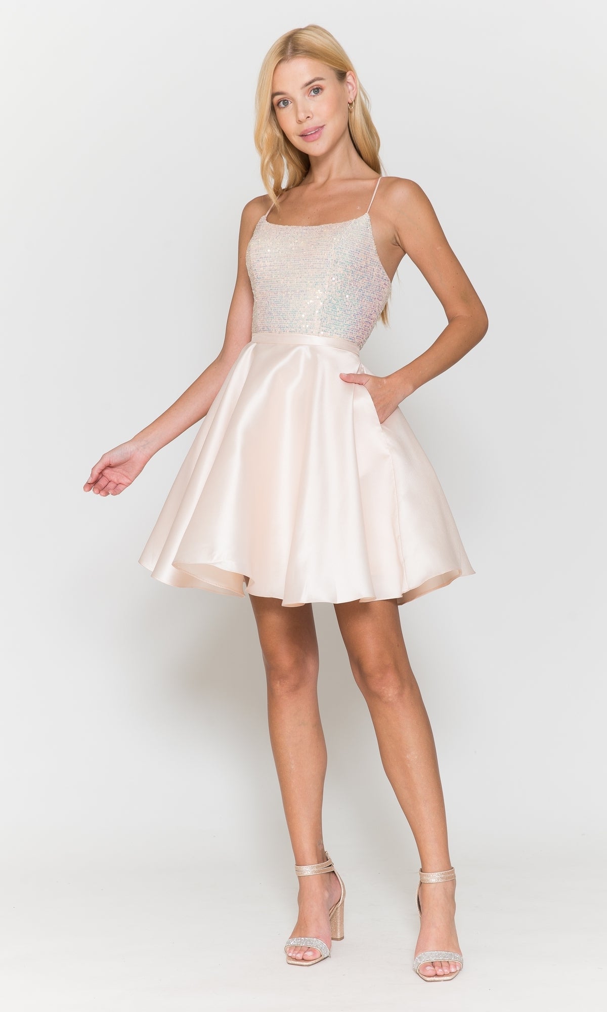 Sequin-Bodice Short Flared Homecoming Dress 8730