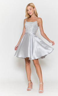 Sequin-Bodice Short Flared Homecoming Dress 8730