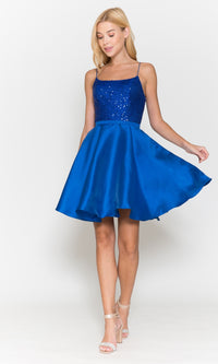 Sequin-Bodice Short Flared Homecoming Dress 8730