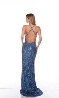 Backless Alyce V-Neck Sequin-Print Prom Dress 88009