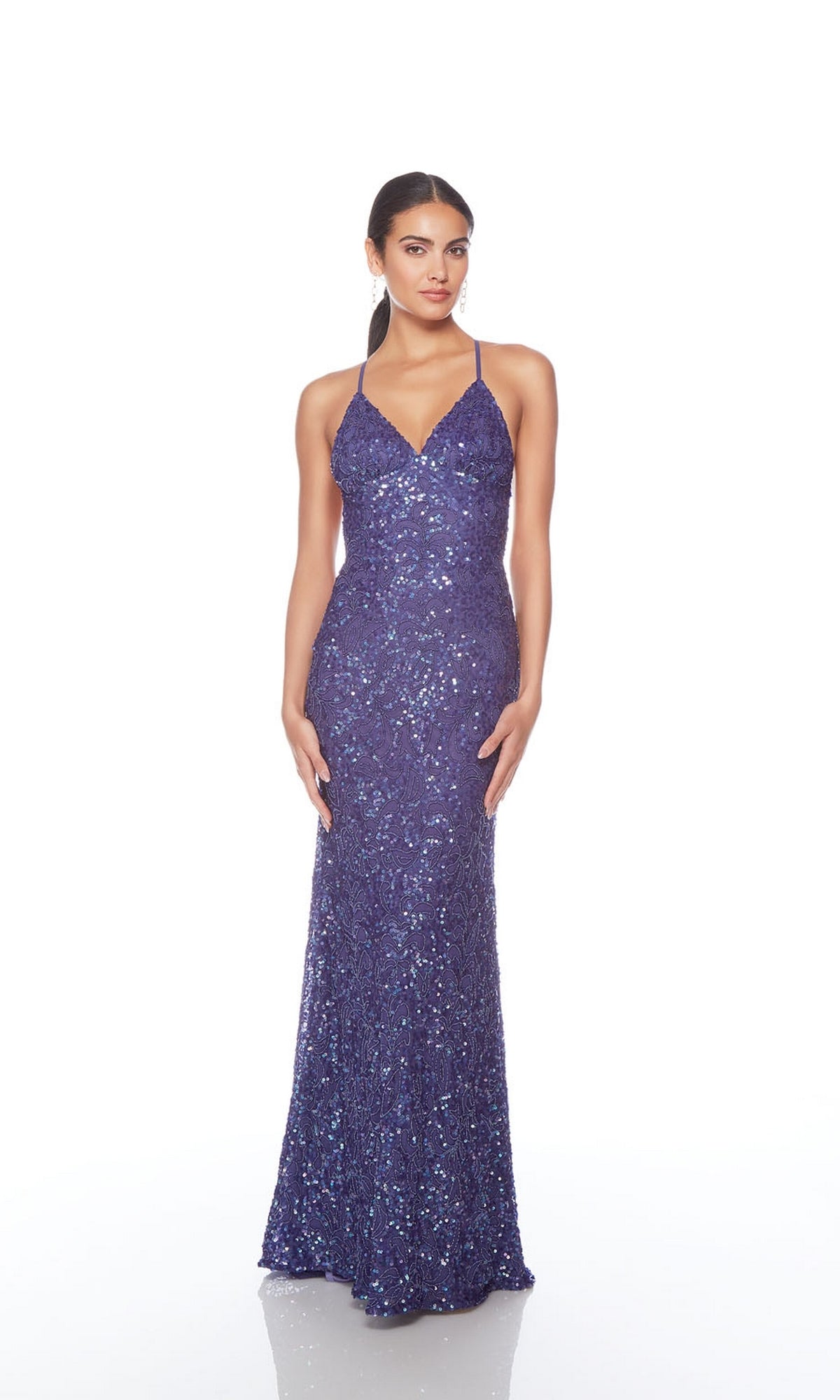 Backless Alyce V-Neck Sequin-Print Prom Dress 88009