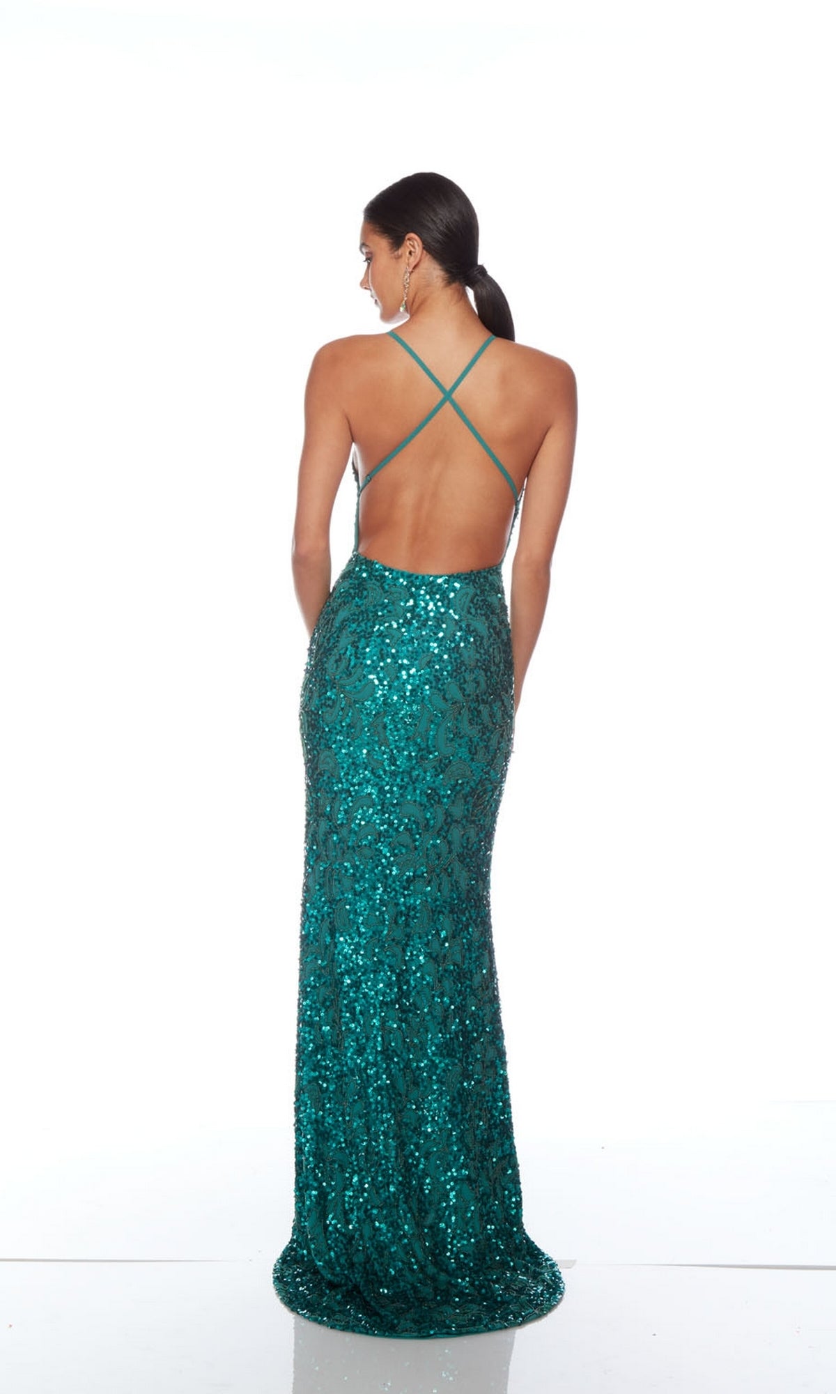 Backless Alyce V-Neck Sequin-Print Prom Dress 88009