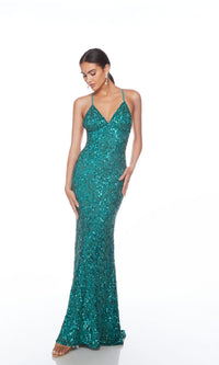 Backless Alyce V-Neck Sequin-Print Prom Dress 88009