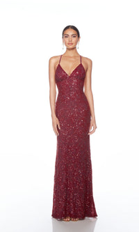 Backless Alyce V-Neck Sequin-Print Prom Dress 88009