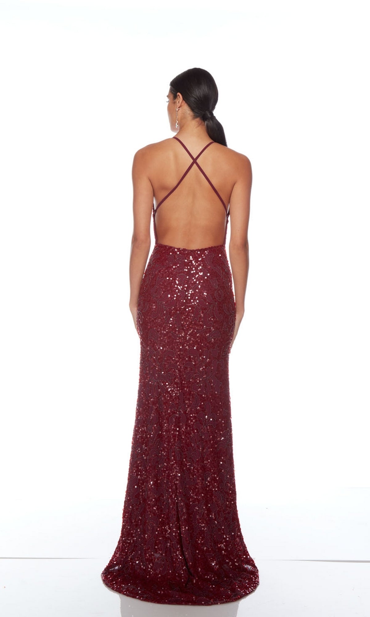 Backless Alyce V-Neck Sequin-Print Prom Dress 88009