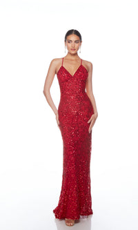 Backless Alyce V-Neck Sequin-Print Prom Dress 88009