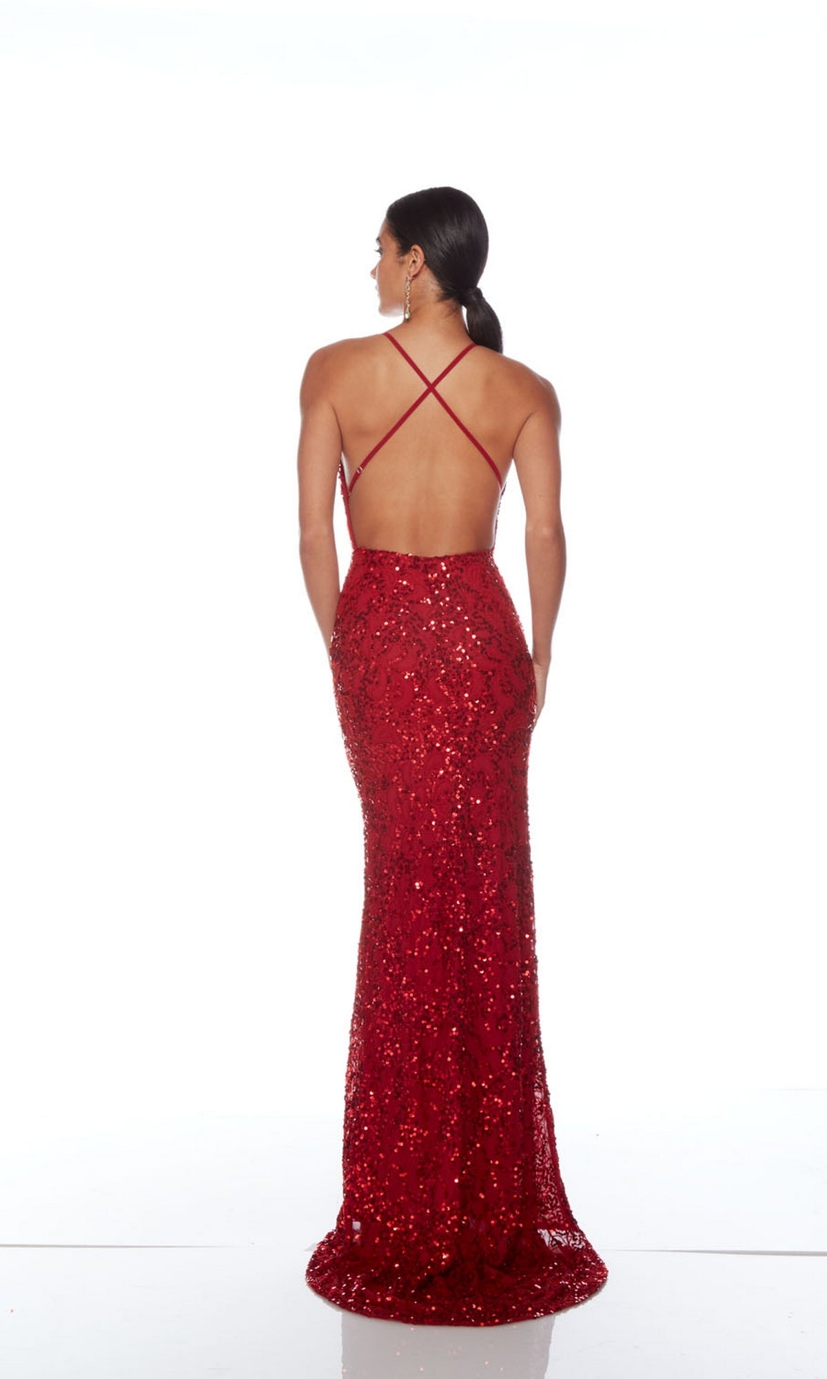 Backless Alyce V-Neck Sequin-Print Prom Dress 88009