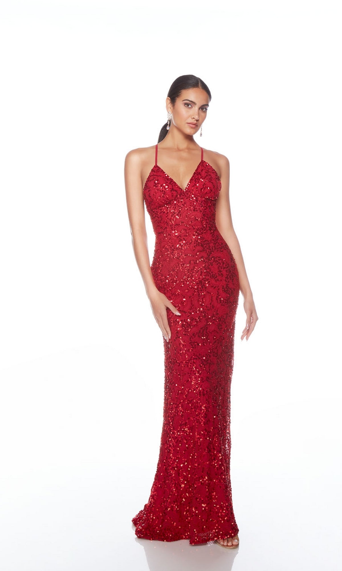 Backless Alyce V-Neck Sequin-Print Prom Dress 88009